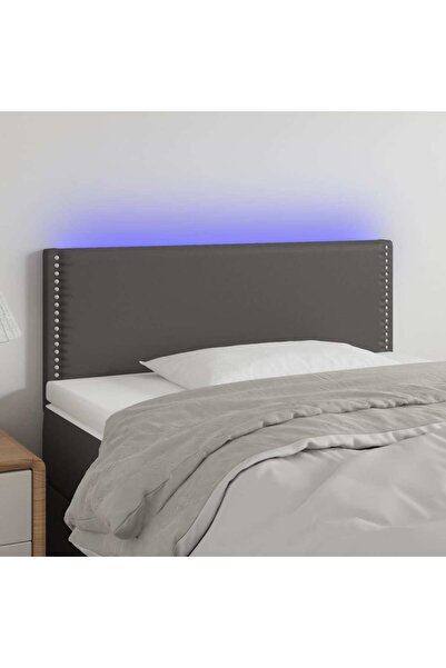 Concept Tăblie de pat cu LED, gri, 100x5x78/88 cm, piele ecologică