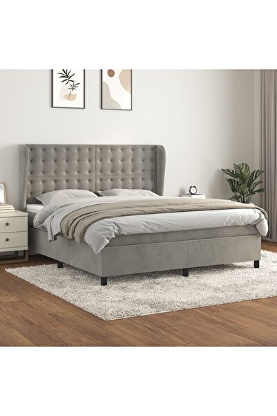 Concept Pat box spring cu saltea, gri deschis, 160x200 cm, catifea