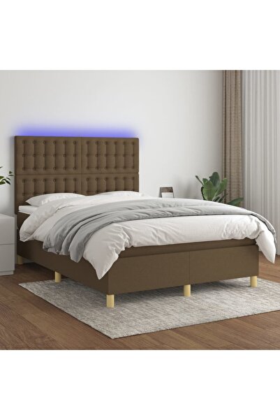 Concept Pat cu arcuri, saltea și LED, maro închis, 140x190 cm, textil