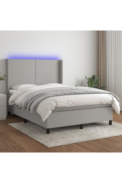 Concept Κρεβάτι με ελατήρια, στρώμα και LED, ανοιχτό γκρι, 140x190 cm, ύφασμα