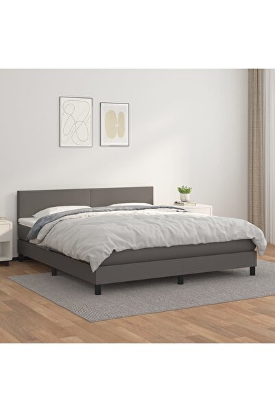 Concept Pat box spring cu saltea, gri, 160x200 cm, piele ecologică