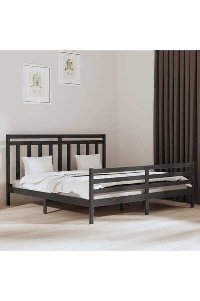 Concept Σκελετός κρεβατιού, γκρι, 200x200 εκ., μασίφ ξύλο
