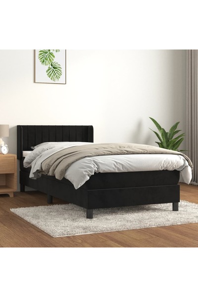 Concept Pat box spring cu saltea, negru, 80x200 cm, catifea