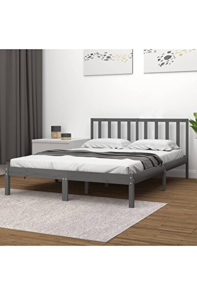 Concept Σκελετός κρεβατιού, γκρι, 200x200 εκ., μασίφ ξύλο πεύκου