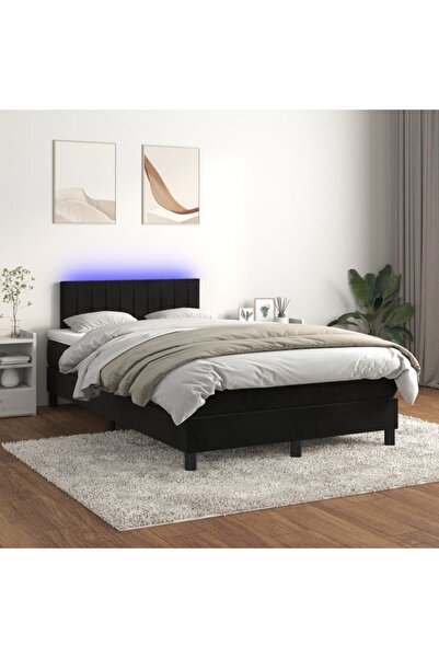 Concept Κρεβάτι με ελατήρια, στρώμα και LED, μαύρο, 120x200 cm, Βελούδο