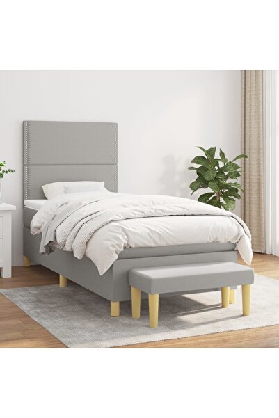 Concept Pat box spring cu saltea, gri deschis, 100x200 cm, textil