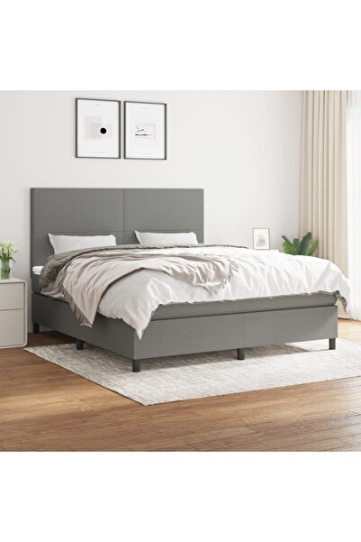 Concept Κρεβάτι Continental με στρώμα, σκούρο γκρι, 160x200 cm, ύφασμα