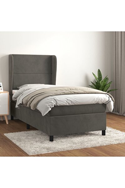 Concept Pat box spring cu saltea, gri închis, 100x200 cm, catifea