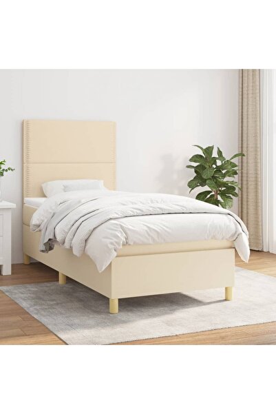 Concept Pat box spring cu saltea, crem, 90x190 cm, textil