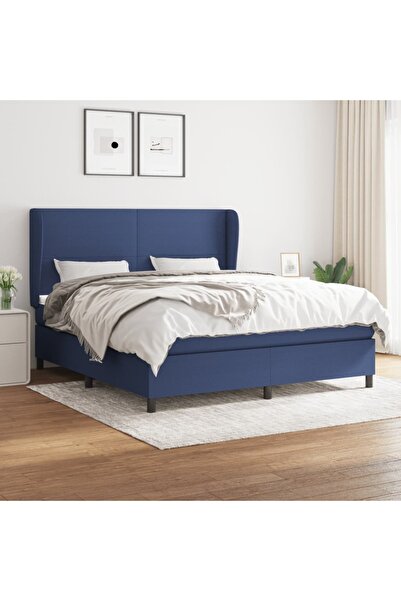 Concept Pat continental cu saltea, albastru, 160x200cm, material textil