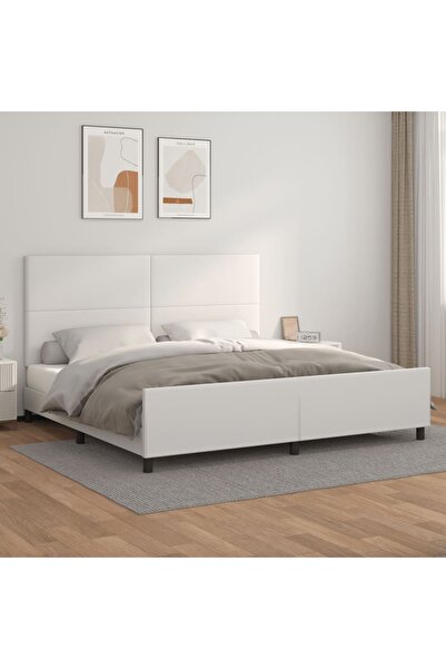 Concept Cadru de pat cu tăblie, alb, 200x200 cm, piele ecologică