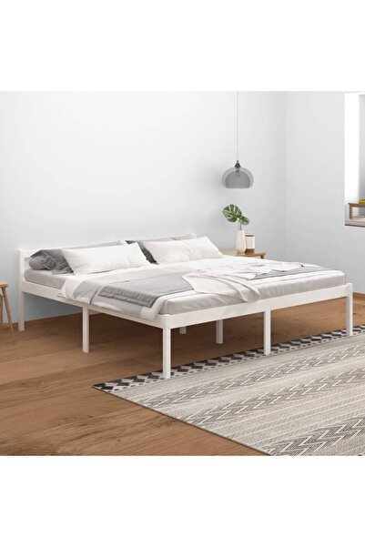 Concept Cadru de pat, alb, 200x200 cm, lemn masiv de pin