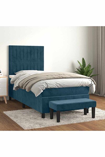 Concept Pat box spring cu saltea, albastru închis, 80x200 cm, catifea