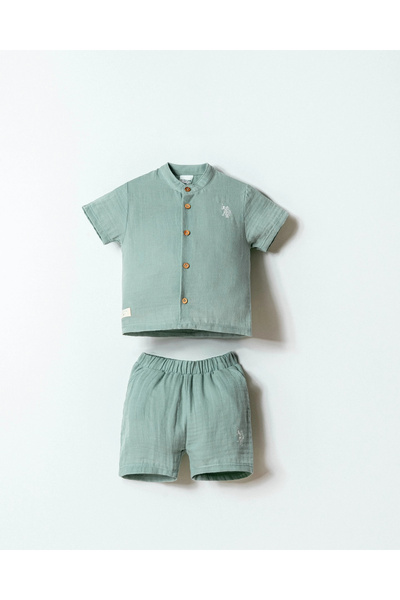 Rolypoly U.S.Polo Assn. Baby Boy Shorts Shirt Set - Mint
