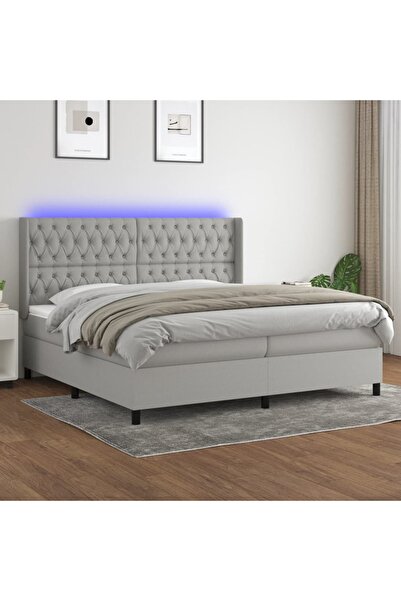 Concept Pat cu arcuri, saltea și LED, gri deschis, 200x200 cm, textil