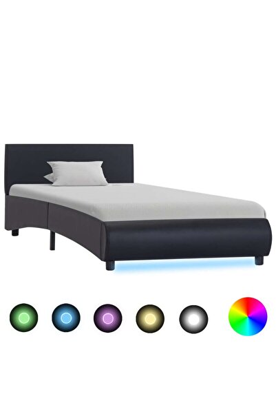 Concept Cadru de pat cu LED-uri, negru, 100 x 200 cm, piele ecologică