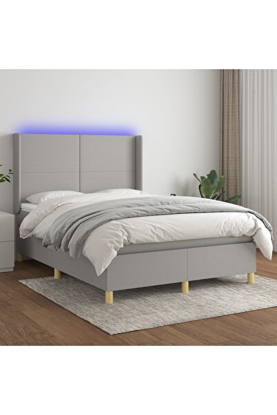 Concept Κρεβάτι με ελατήρια, στρώμα και LED, ανοιχτό γκρι, 140x200 cm, ύφασμα
