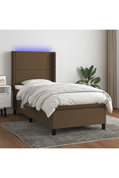 Concept Pat cu arcuri, saltea și LED, maro închis, 100x200 cm, textil