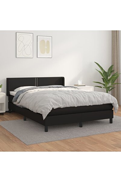 Concept Pat box spring cu saltea, negru, 140x200 cm, piele ecologică