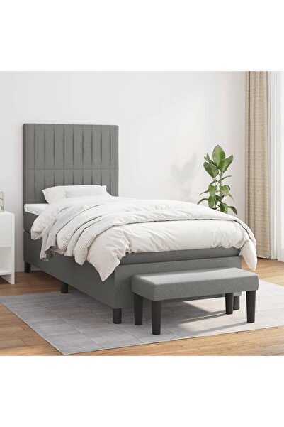 Concept Pat box spring cu saltea, gri închis, 90x190 cm, textil