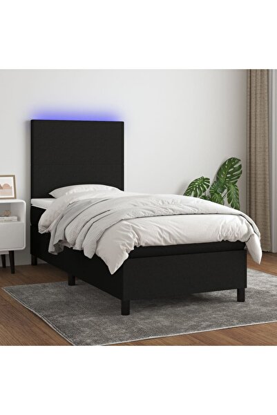 Concept Κρεβάτι με ελατήρια, στρώμα και LED, μαύρο, 90x190 cm, ύφασμα