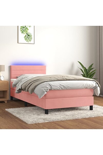 Concept Pat continental cu saltea & LED, roz, 80x200 cm, catifea