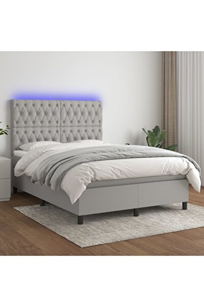 Concept Pat cu arcuri, saltea și LED, gri deschis, 140x200 cm, textil