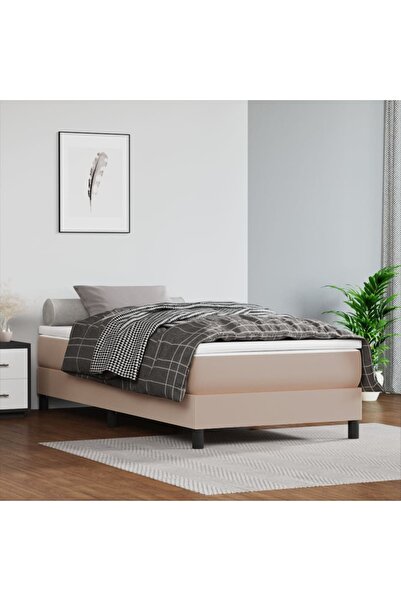 Concept Pat box spring cu saltea, cappuccino, 80x200 cm piele ecologică
