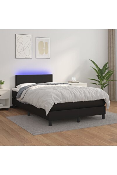 Concept Pat cu arcuri, saltea și LED, negru, 120x200cm, piele ecologică