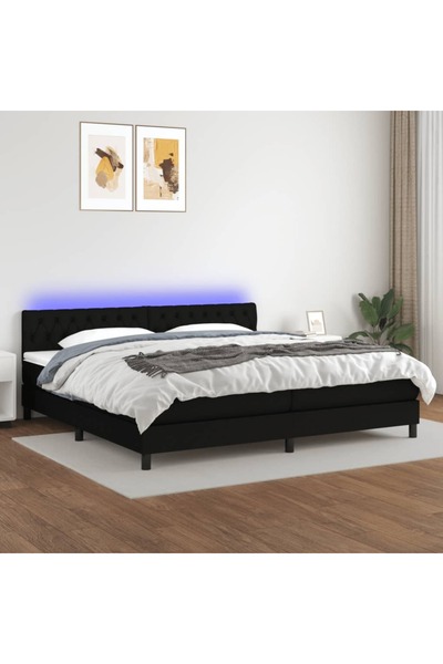 Concept Pat cu arcuri, saltea și LED, negru, 200x200 cm, textil