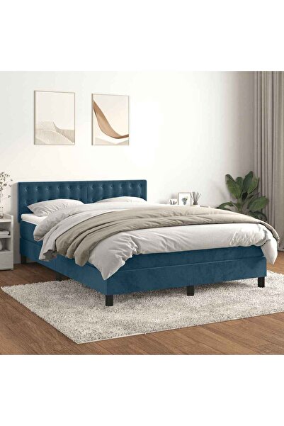 Concept Pat box spring cu saltea, albastru închis, 140x190 cm, catifea