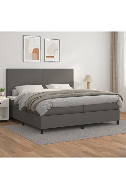 Concept Pat box spring cu saltea, gri, 200x200 cm, piele ecologică