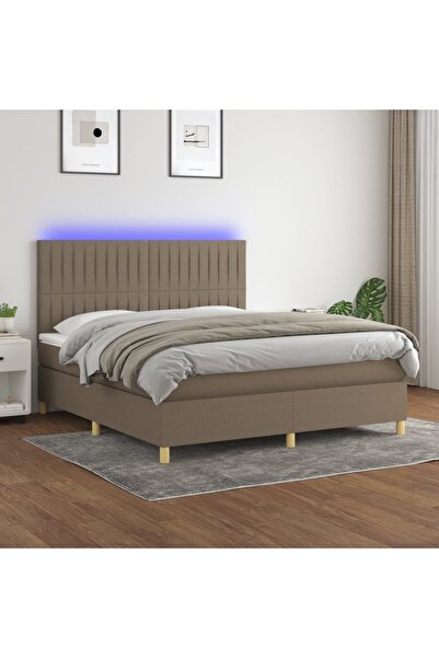 Concept Pat cu arcuri, saltea și LED, gri taupe, 180x200 cm, textil
