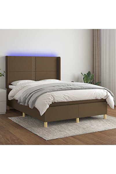 Concept Κρεβάτι με ελατήρια, στρώμα και LED, σκούρο καφέ, 140x200 cm, ύφασμα