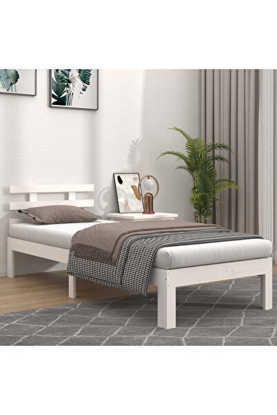 Concept Cadru de pat Single 3FT, alb, 90x190 cm, lemn masiv
