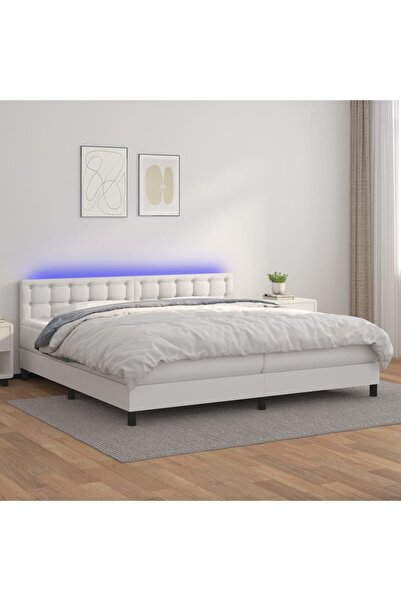 Concept Κρεβάτι με ελατήρια, στρώμα και LED, λευκό, 200x200 cm, οικολογικό Δε...