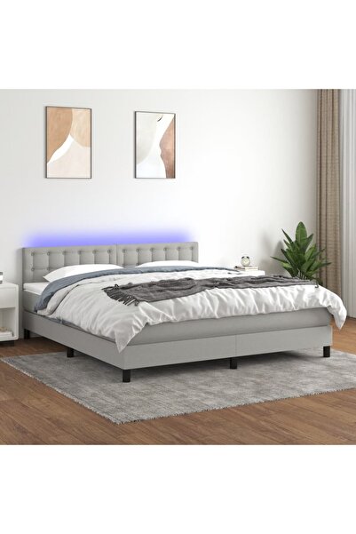 Concept Κρεβάτι με ελατήρια, στρώμα και LED, ανοιχτό γκρι, 180x200 cm, ύφασμα