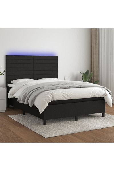 Concept Pat cu arcuri, saltea și LED, negru, 140x190 cm, textil