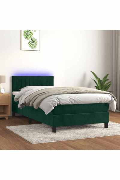 Concept Pat continental cu saltea și LED verde închis 80x200 cm catifea