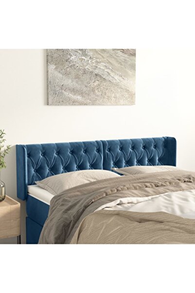 Concept Tăblie pat cu aripioare albastru închis 147x16x78/88 cm catifea