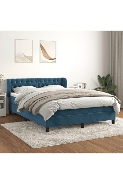 Concept Pat box spring cu saltea, albastru închis, 140x190 cm, catifea