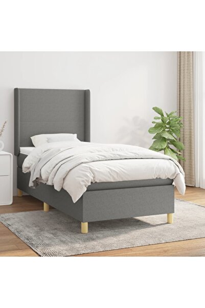 Concept Pat box spring cu saltea, gri închis, 90x190 cm, textil
