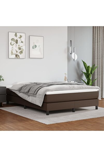 Concept Cadru de pat box spring, maro, 140x200 cm, piele ecologică