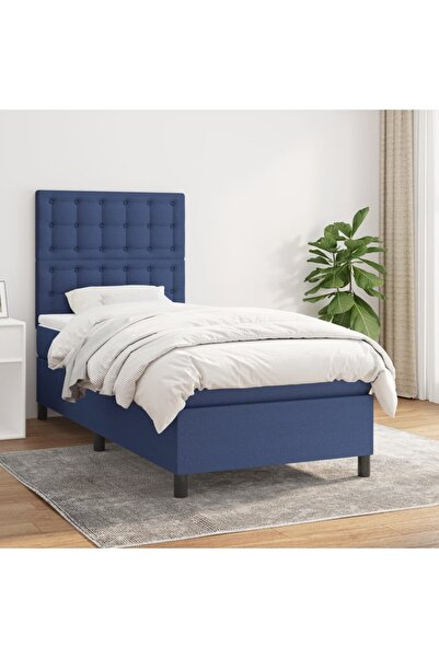 Concept Pat box spring cu saltea, albastru, 90x190 cm, textil