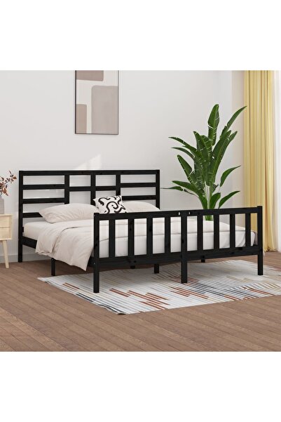 Concept Cadru de pat, negru, 200x200 cm, lemn masiv de pin