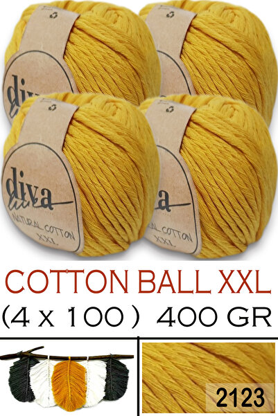 Diva İplik Prirodni pamuk XXL - 4 mm češljiv Makrame konac - 2123 žuta (paket...