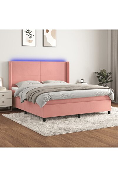 Concept Κρεβάτι Continental με στρώμα & LED, ροζ, 120x200 cm, Βελούδο