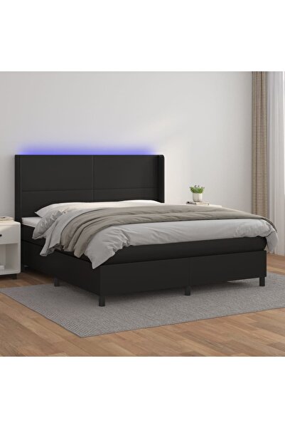 Concept Κρεβάτι με ελατήρια, στρώμα και LED, μαύρο, 180x200cm, οικολογικό Δερ...