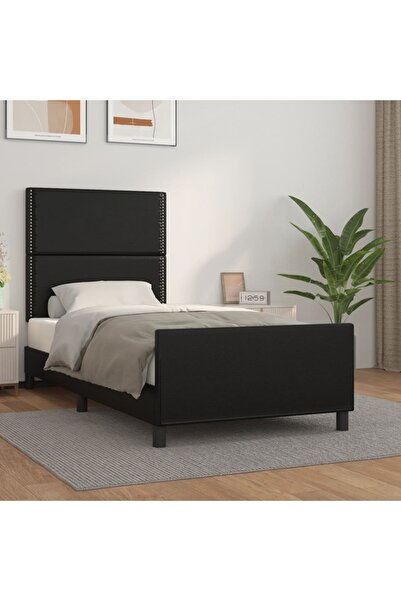 Concept Σκελετός κρεβατιού με κεφαλάρι, μαύρο, 90x200 cm, οικολογικό Δερμάτινο