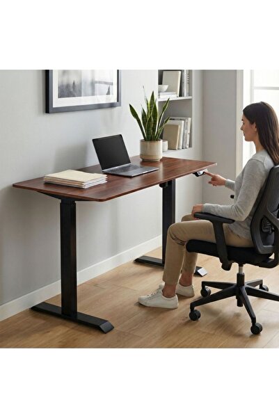 Selgot Electric Desk with Adjustable Height 76-121 cm, Size 140×70 cm, Brown ...
